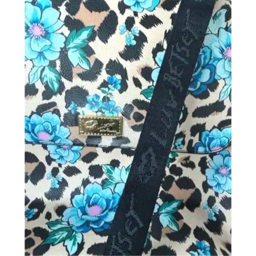 Luv Betsey by Betsey Johnson "Zooey" Ocelot Blue Flowers Flap Backpack - Picture 6 of 12